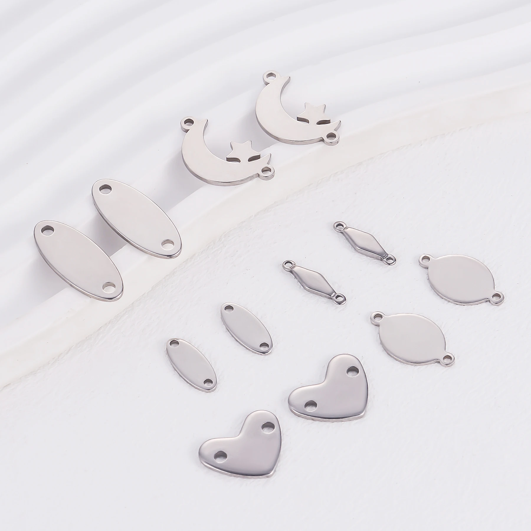 20Pcs/Lot Custom Stainless Steel Oval/Heart/Moon Charm 2 Hole Connectors Earrings Anklet Connector Diy Jewelry Making Never Fade