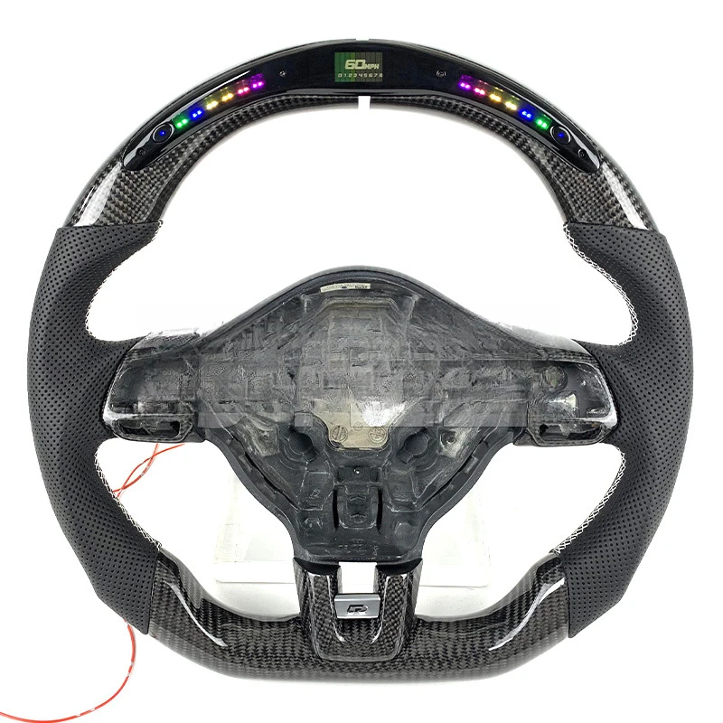 For Golf GTI MK6 CC LED perforated leather carbon fiber car steering wheel upgrade modification