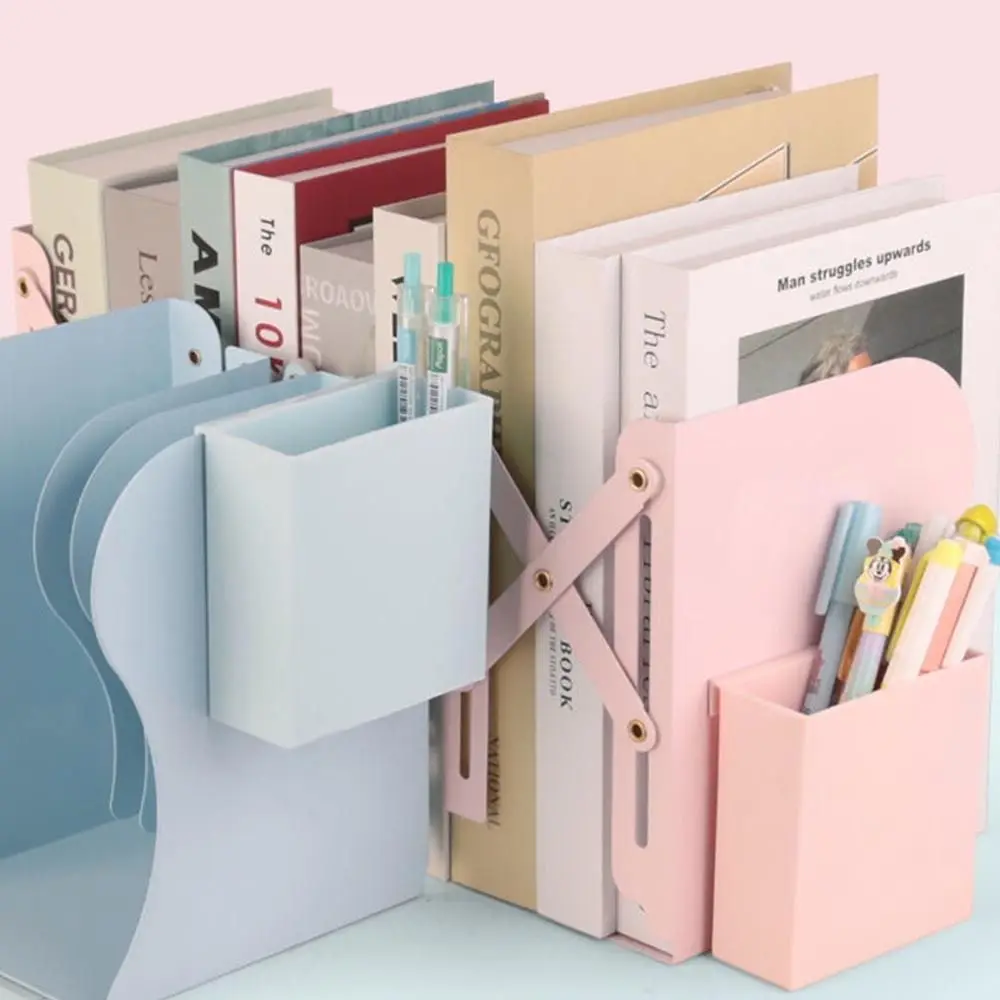 with Pen Holder Retractable Bookends Fixed Book Clip Save Space Adjustable Bookshelf Foldable Simple Divider Book Stand