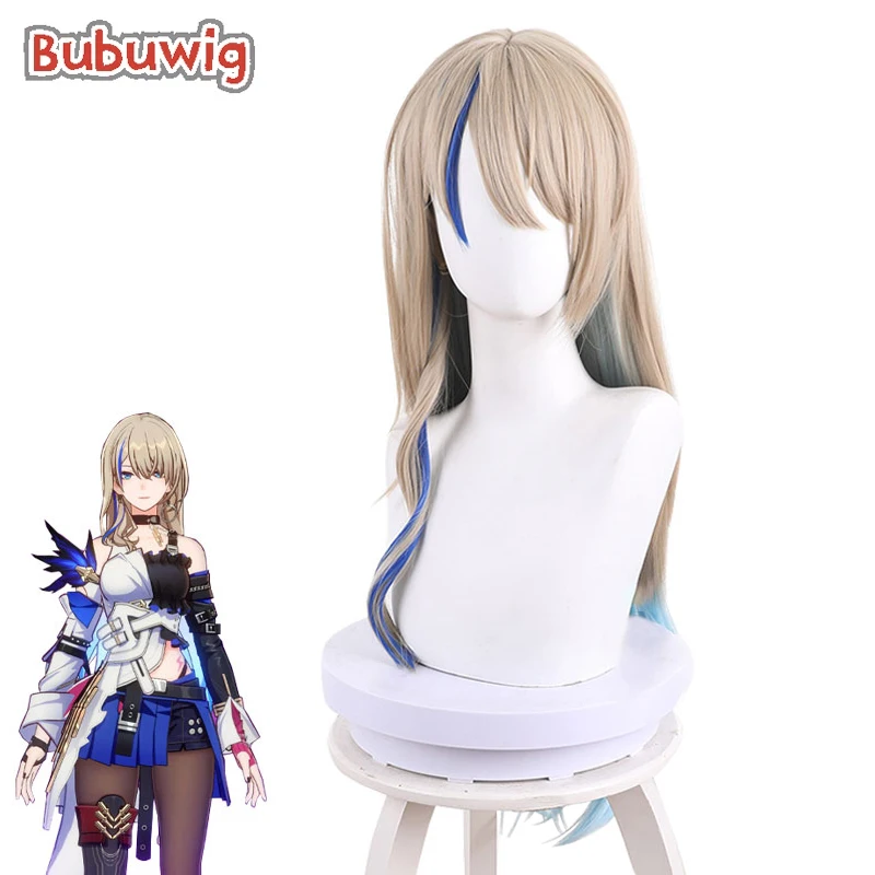 

Bubuwig Synthetic Hair Serval Cosplay Wigs Honkai: Star Rail Serval 80cm Long Straight Light Brown Mixed Blue Wig Heat Resistant