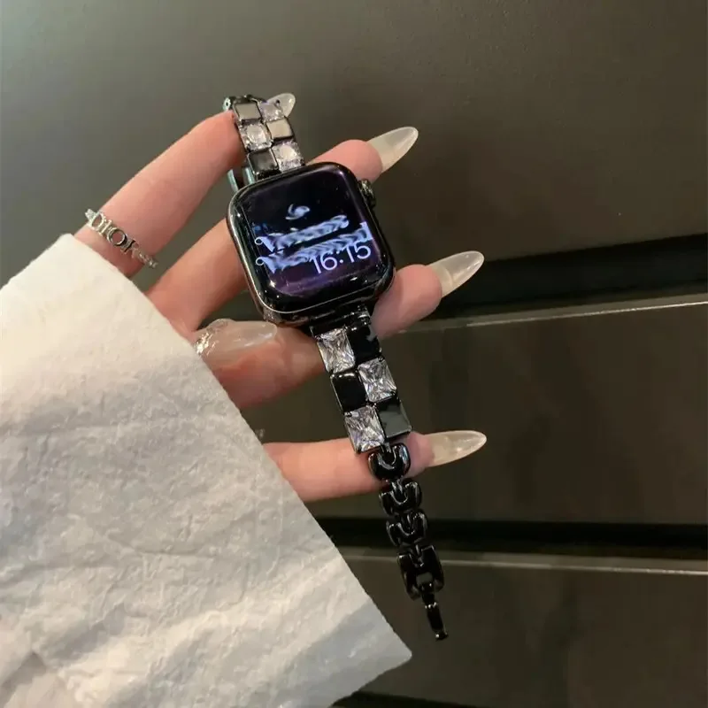 Correa de diamante de lujo para iWatch Ultra 9 8 7 42mm 45mm 49mm chica BlingBling correa de Metal para Apple Watch 38mm 40Mmm 41mm 6 5 SE 4