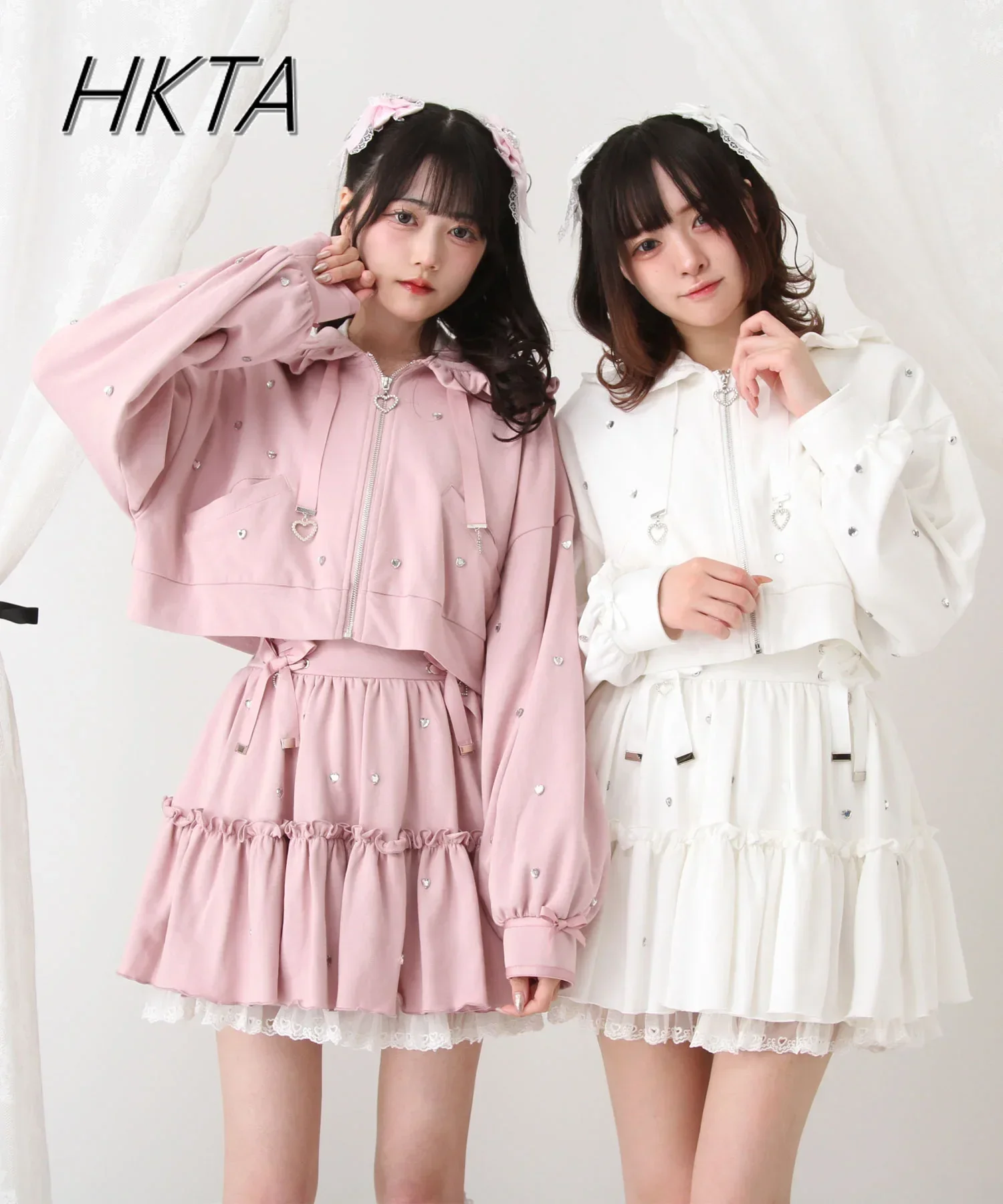 

Japanese Lolita Sweet Cute Short Coat Fungus Edge Hooded Top Solid Color Versatile Sweatshrit Coats Hoodies Mini Skirt Set Women