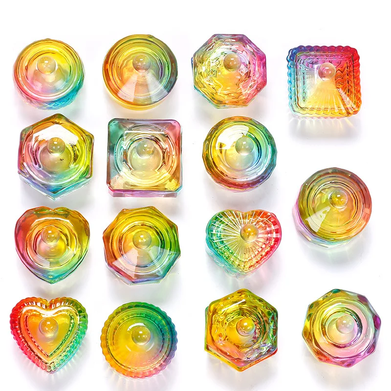 Taza de cristal de colores con tapa, polvo acrílico para decoración de uñas, vaso de cristal líquido, plato, herramientas de manicura, 1 Uds.
