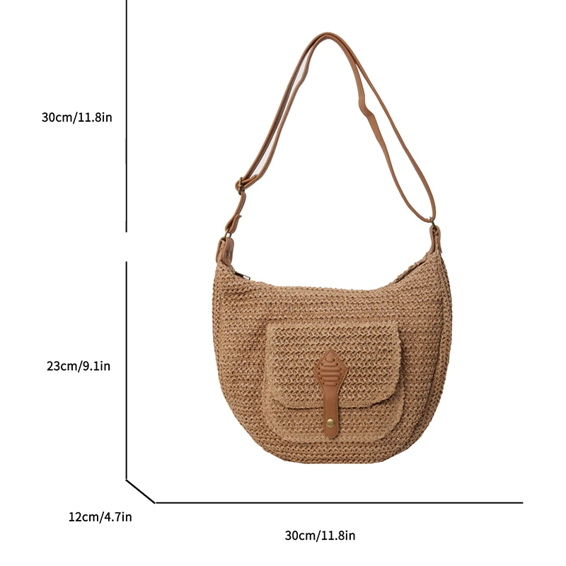 Leisure high-capacity seaside beach vacation grass woven bag for women\'s 2024 new versatile crossbody bag woven shoulder bag