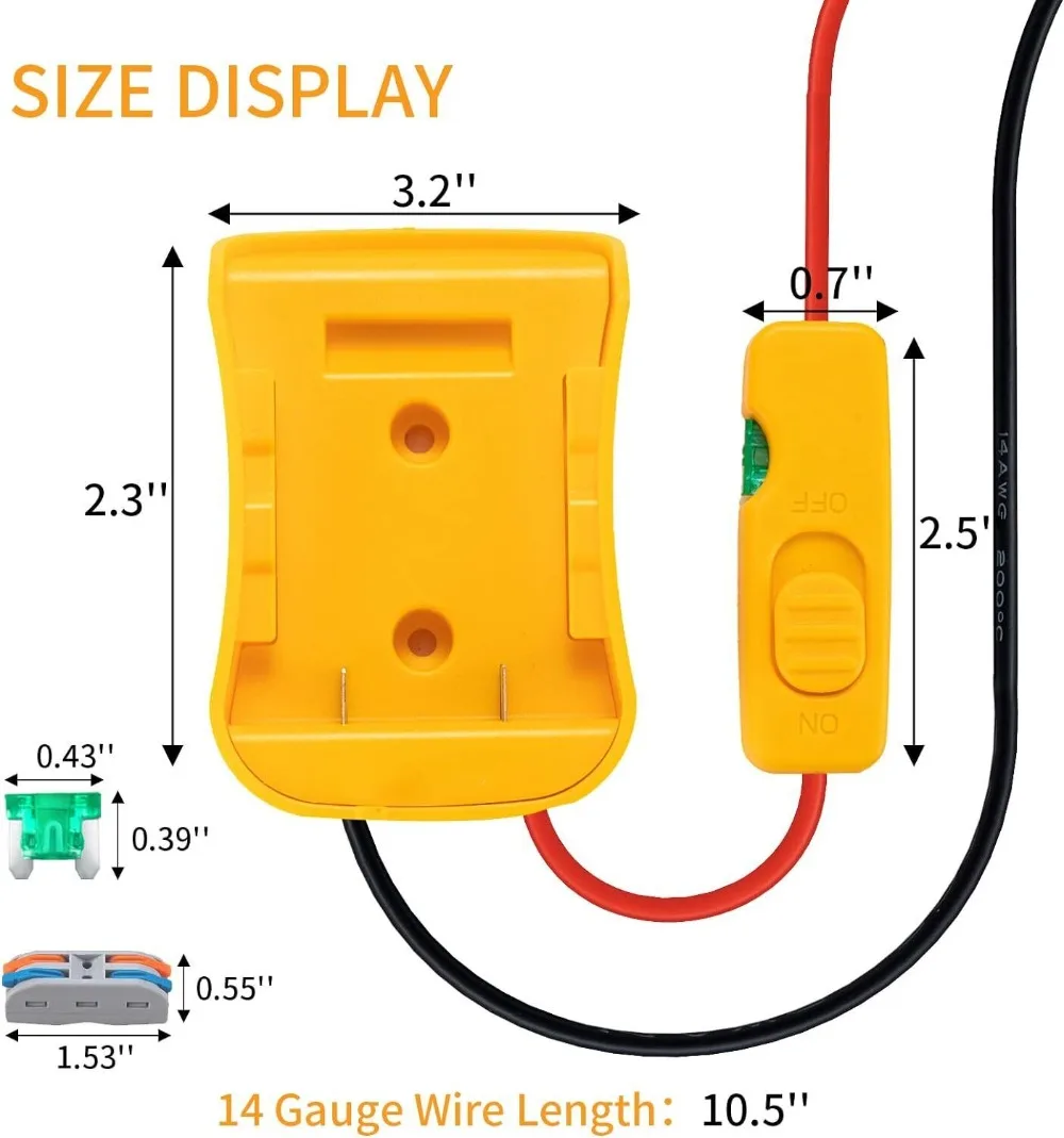 Adapter akumulatora do akumulatora litowo-jonowego Dewalt 20 V z bezpiecznikami i zaciskami przewodów Zestaw konwertera akumulatora do elektronarzędzi 14 Gauge