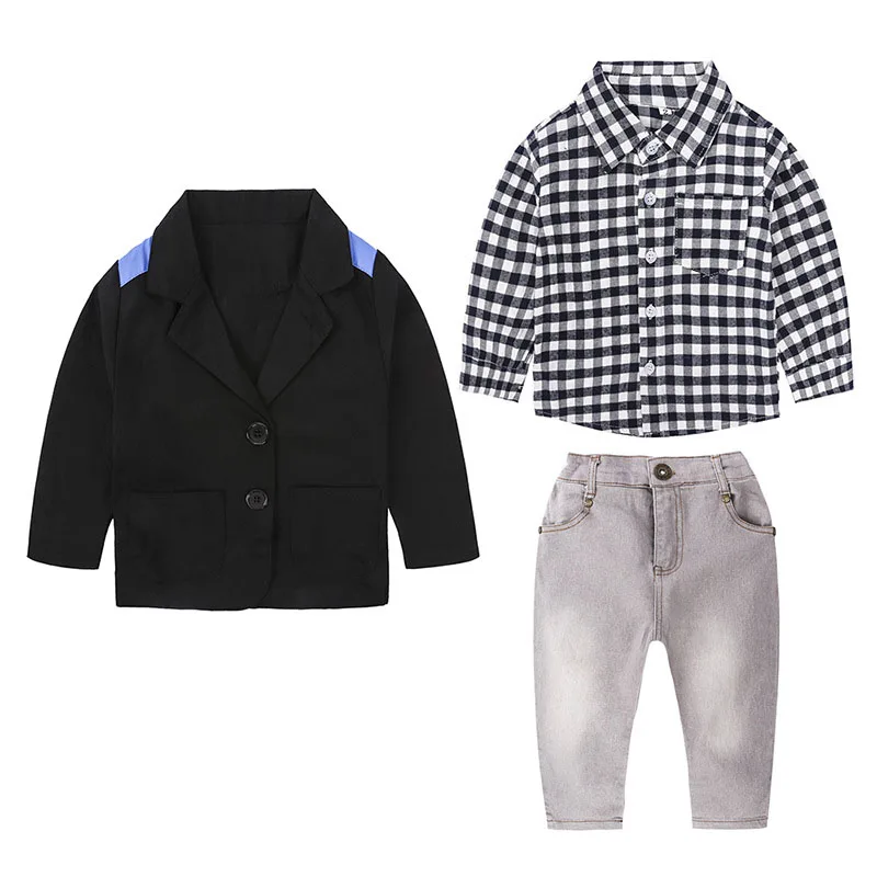 Gentleman Style Kids Boy Clothes Jacket+Shirt+Jeans 3Pcs Set Toddler Baby Boy Suit Children Party Costume Autumn Clothing BC1107