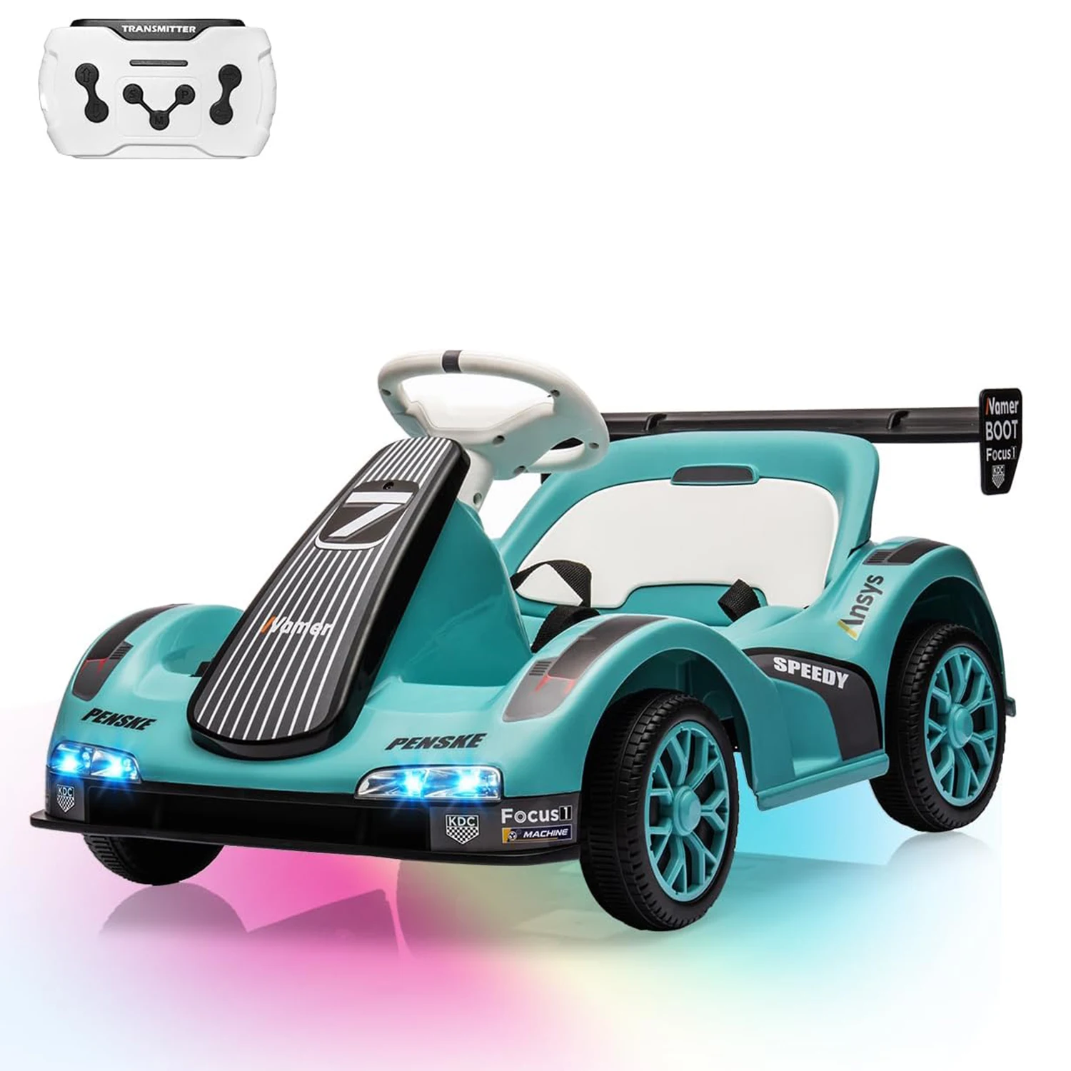 Drift Kart per bambini Giro in auto elettrica con doppio motore Go Kart da corsa alimentato a batteria da 6 V con telecomando, luci a LED,