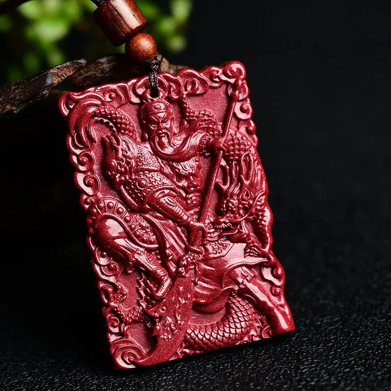 Natural Raw Mineral Vermilion Sand Guan Gong Brand Pendant Wu Caishen Guan Er Ye Ethnic Style Versatile Pendant