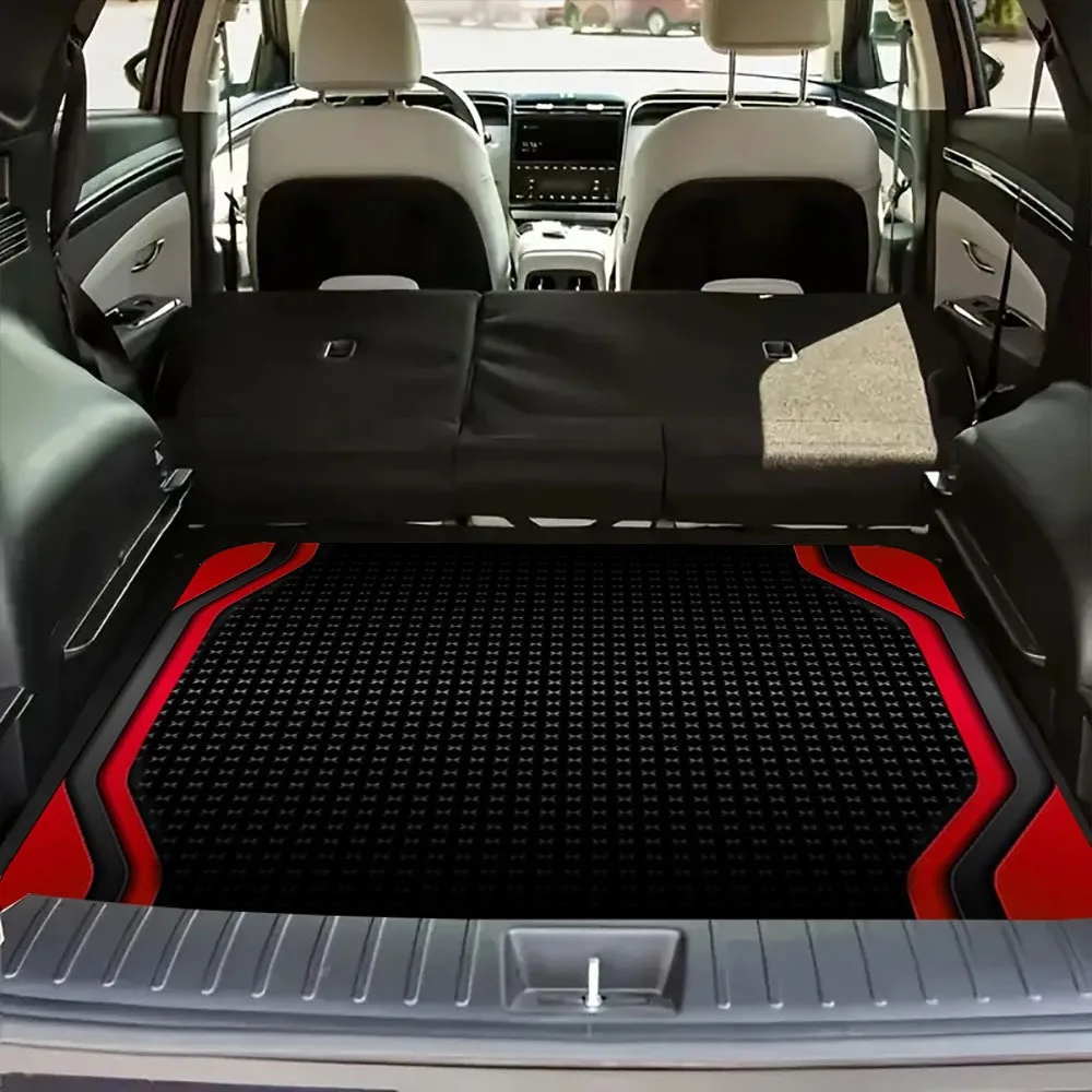 Rot gemusterte Kofferraummatte im universellen Design passt für die meisten Limousinen und SUVs, sportlicher Strukturdruck für einen praktischen und sportlichen Autoinnenraum. – Detail 1