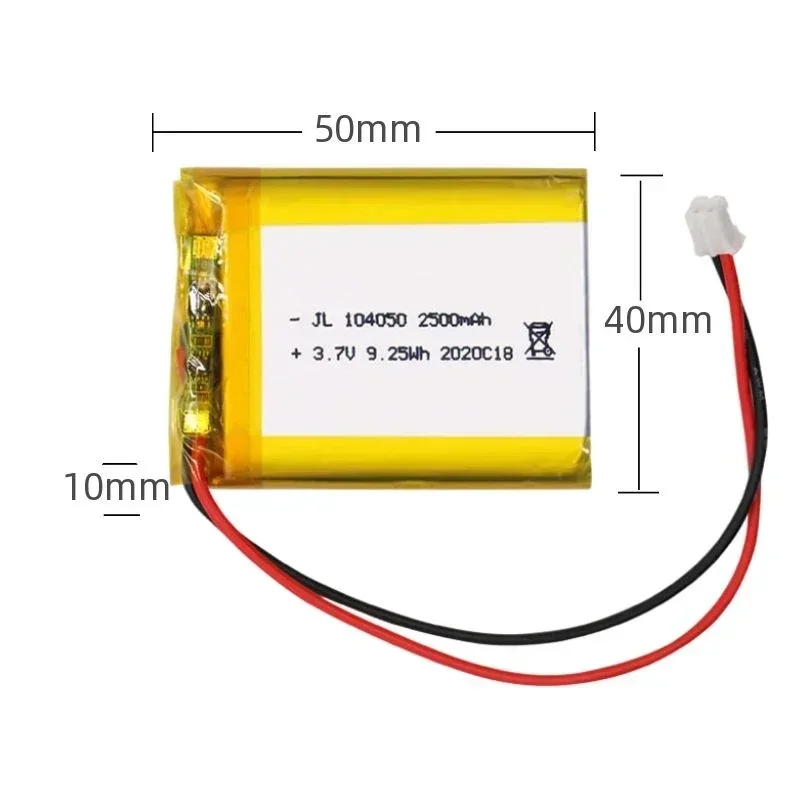 Batteria ricaricabile ai polimeri di litio 104050 3.7V 2500mAh per GPS MP3 MP4 registratore di guida auricolare Bluetooth navigatore Power Bank