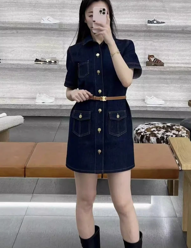 Women's Lasel Gold Buckle Denim Tooling dress