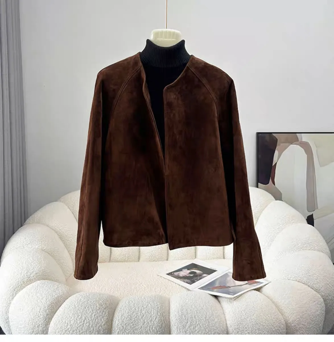 Retro Kid Wildlederjacke für Damen, trendige Silhouette, Kurzmantel, Streetwear, Chill Casaco feminino