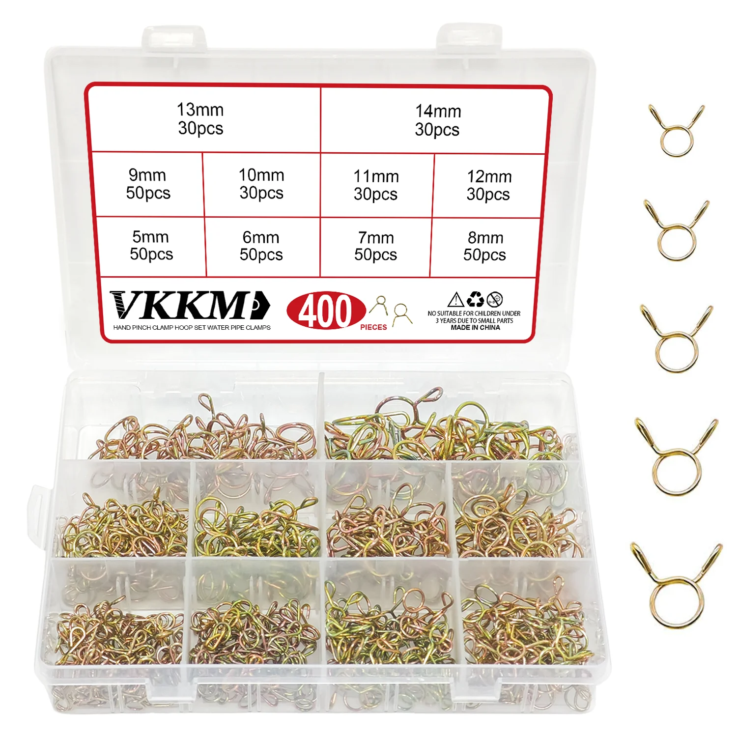 VKKM Assorted Hand Pinch Clamp Hoop Set - 78/120/400 Pieces, Versatile Sizes for Secure Clamping