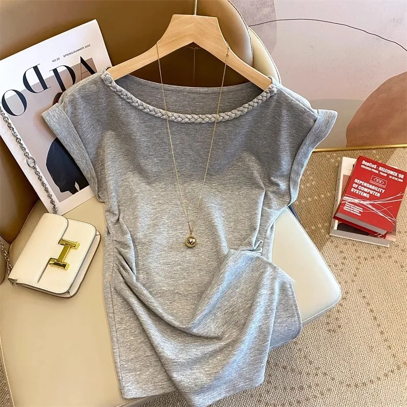 Summer Faionable Loose T-irt Men Women ort Sve Knitted Collar Slim Fit Casual Top Korean Sle Wet Dry Treaent