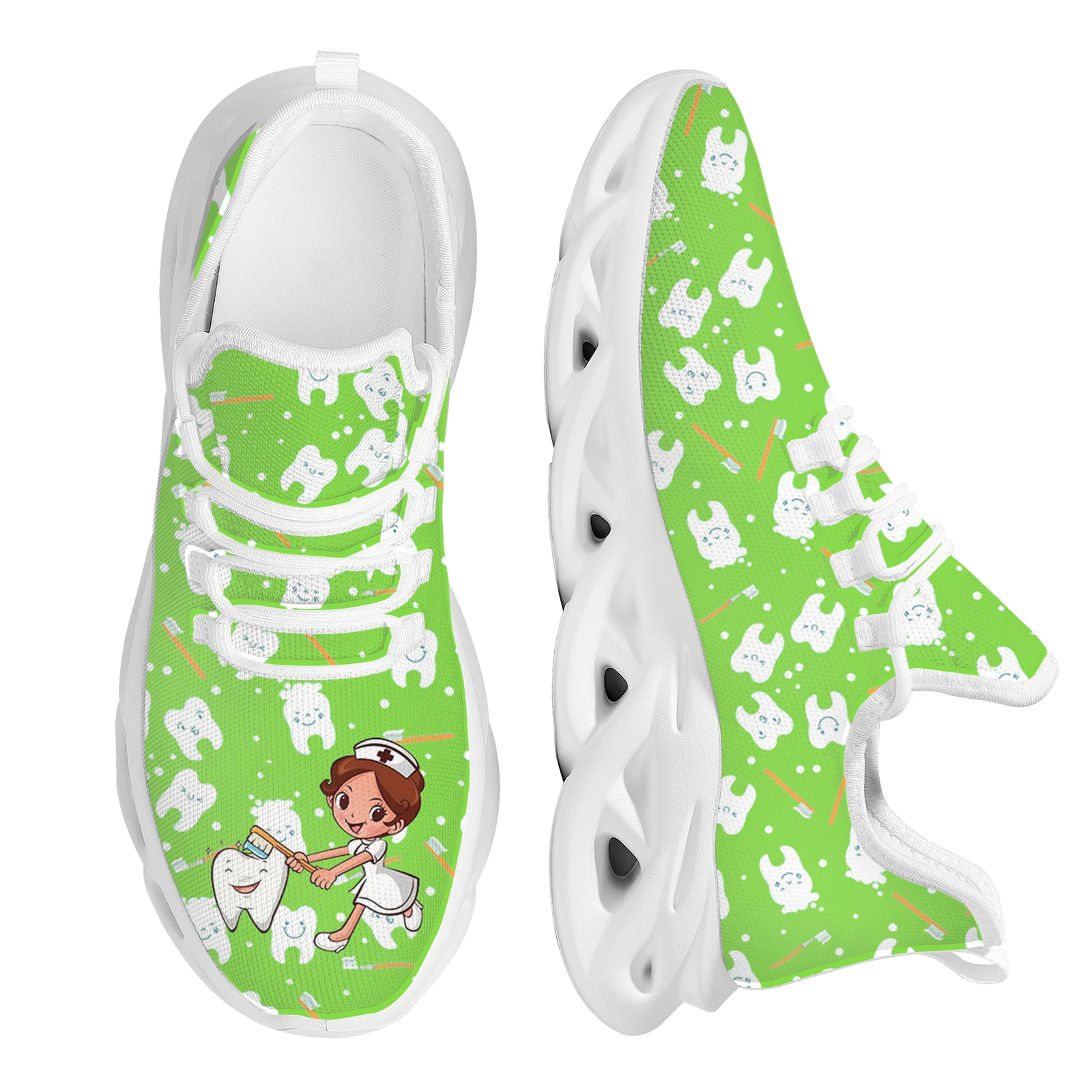 INSTANTARTS Women's Mesh Swing Sneakers Kawaii Nurse and Teeth Cartoon Platform Shoes for Ladies Comfort Lace-up Walking Tennis