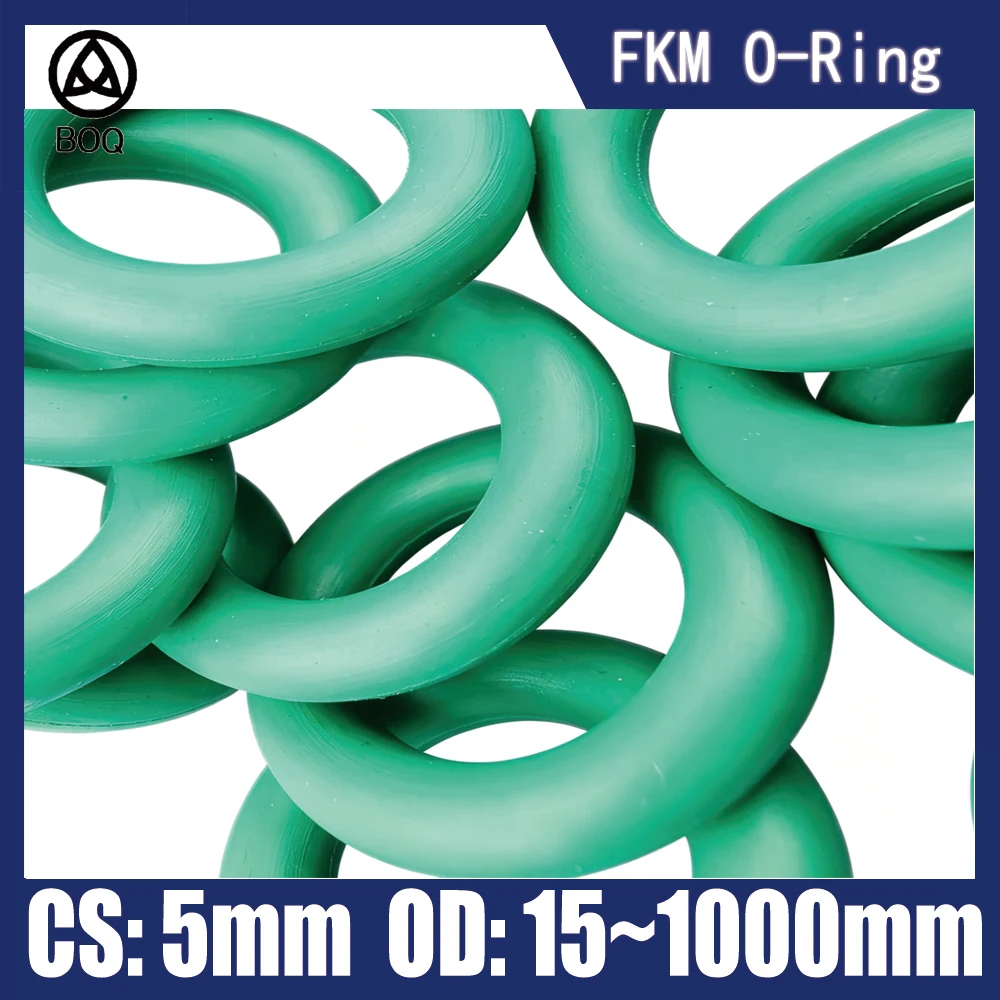 FKM Green Fluorine Rubber O-Ring OD15-1000mm, CS 5mm.Premium Sealing Gasket. Oil Resistant, Acid&Alkali Resistant&HT Resistant
