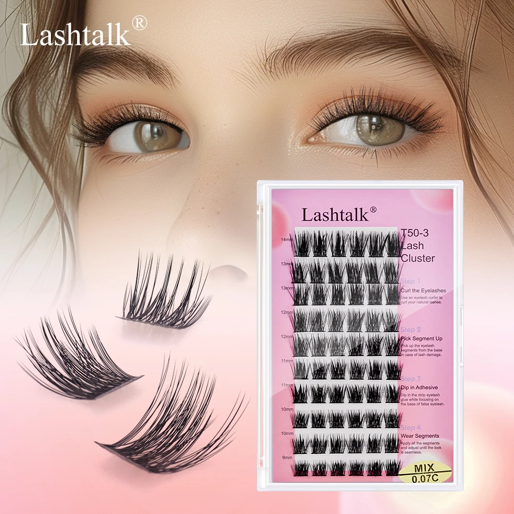 

Lashtalk DIY False Eyelashes 'T50-3 Style' 9 -16mm 60 Clusters Included Full Volume Feather-Light All-Day Comfort Natural Wear