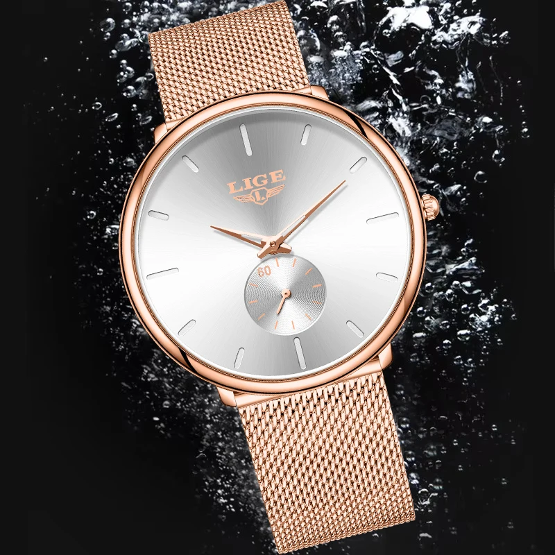 ساعة كوارتز فاخرة بتصميم LIGE من أفضل العلامات التجارية، ساعات كلاسيكية رفيعة وبسيطة وأنيقة بحزام شبكي مقاومة للماء للرجال Reloj Hombre