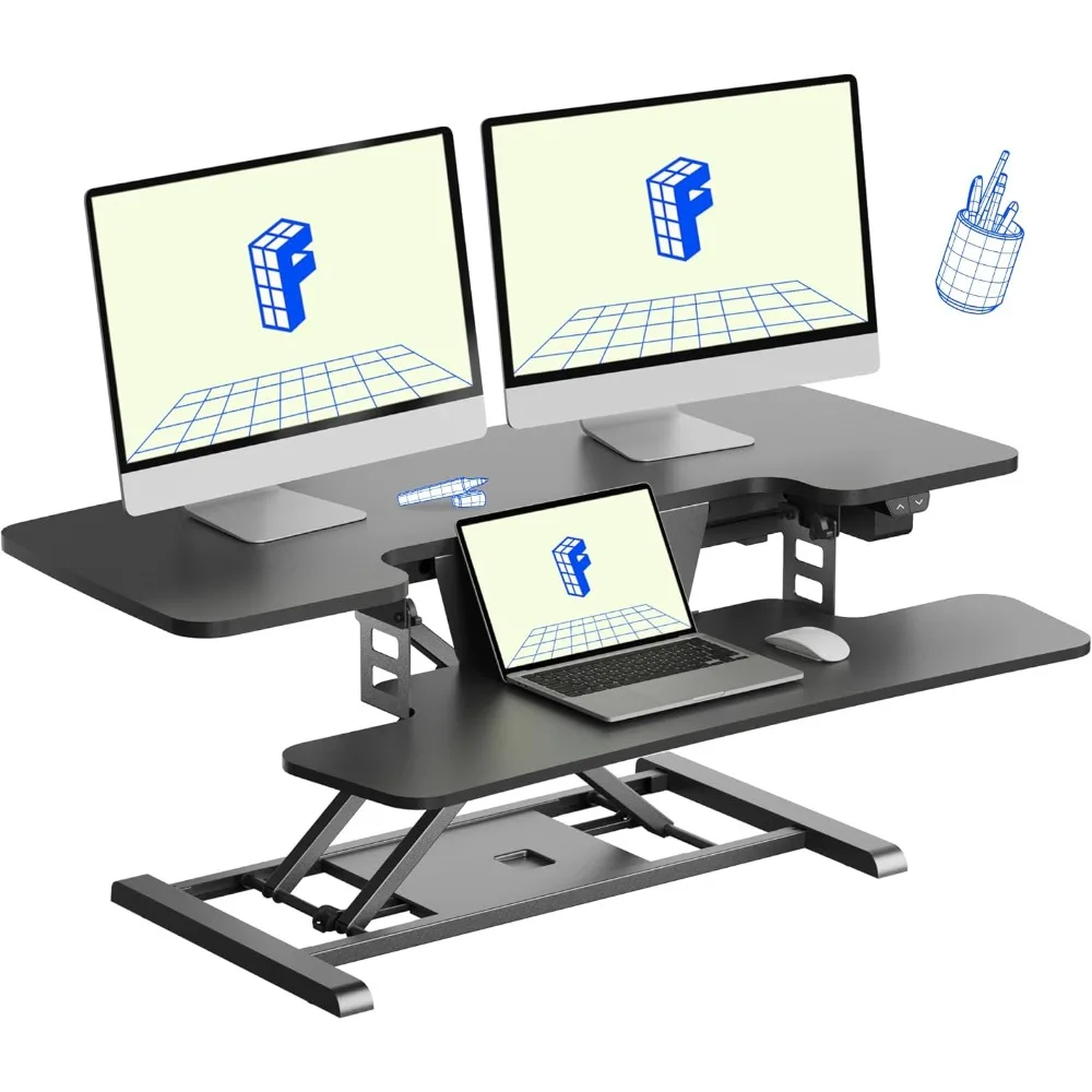 

40" Electric Standing Desk Converter, Height Adjustable Riser, Sit to Stand Monitor and Laptop Workstation with Wide Keyboard T