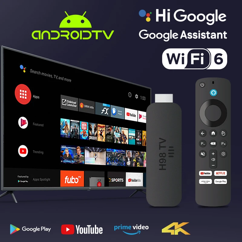 سالانج H98 جهاز استقبال للتليفزيون الذكي أندرويد 14 ATV Allwinner H618 2.4G/5G Dual WIFI Airplay تطبيق مثبت مسبقًا TV Stick