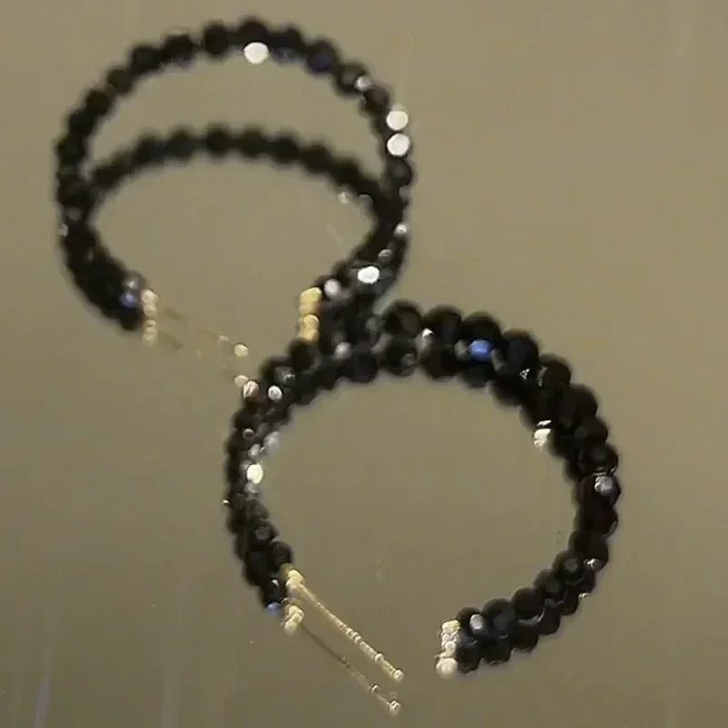 Light luxury C-shape Black Crystal Hoop Earrings Fashion Large Circle Geometric Earrings Women Elegant Jewelry Gifts Wholesale