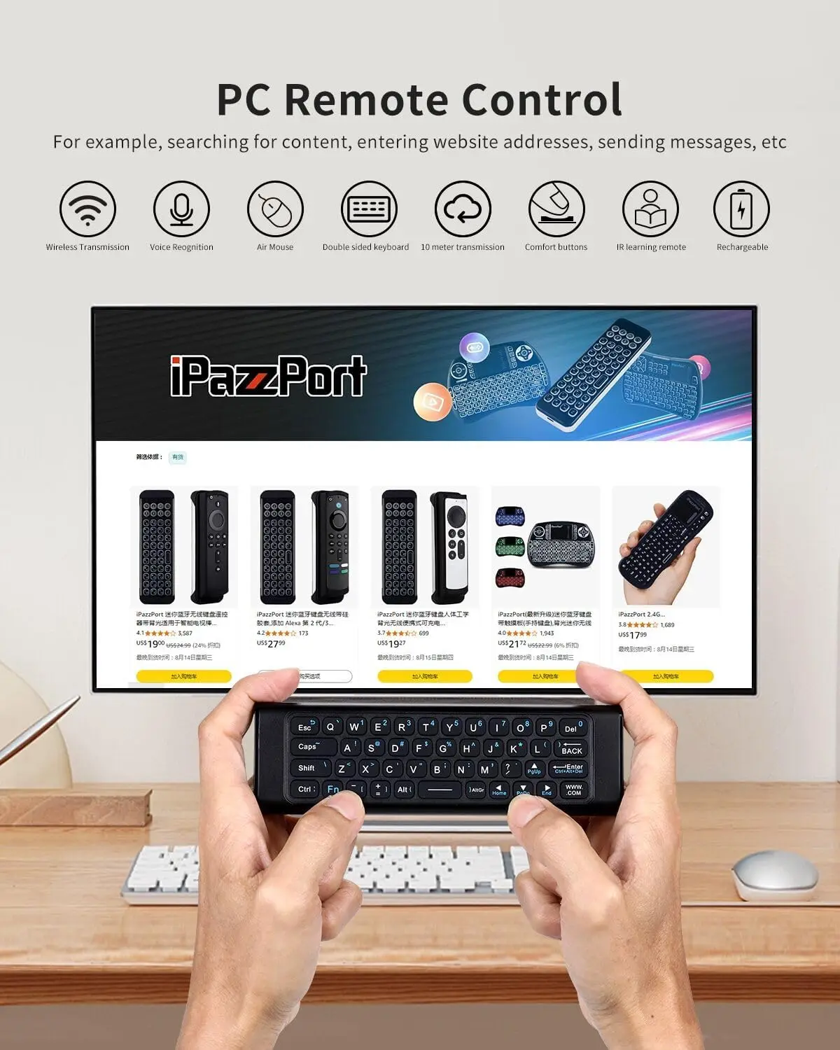 Imagem -02 - Ipazzport-controle Remoto do pc Air Mouse com Teclado 2.4g e Bluetooth Qwerty Controlador para Windows 1011 Htpc