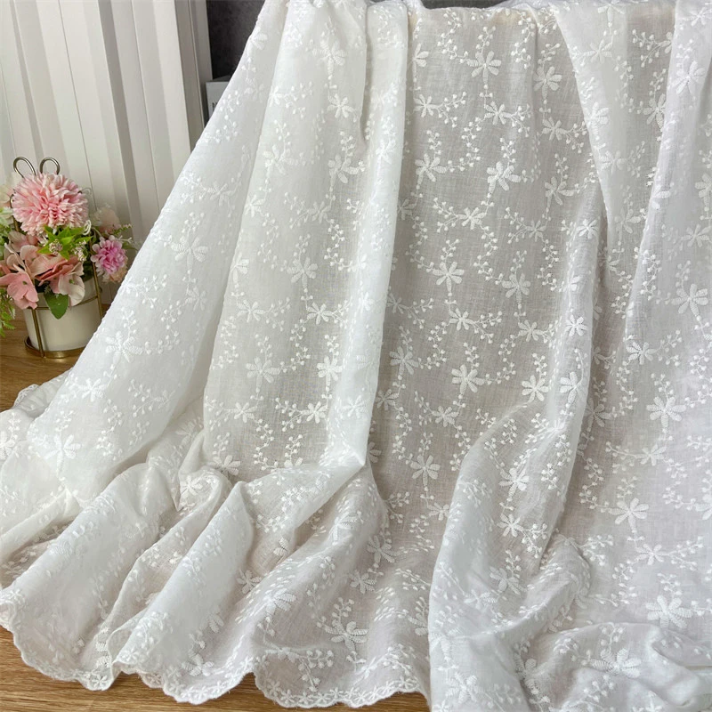 

1 Yards White Cotton Fabric Water Soluble Hollow Small Flower Embroidery Fabric For Sewing Dress Clothes DIY Handmade Crafts