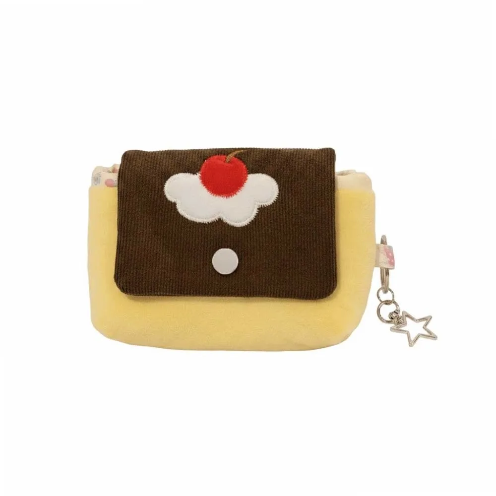 Cherry Pudding Design Coin Purse Corduroy Texture Compact Dimension Mini Pouch Wallet Contrast Color Stitching Soft Velvet