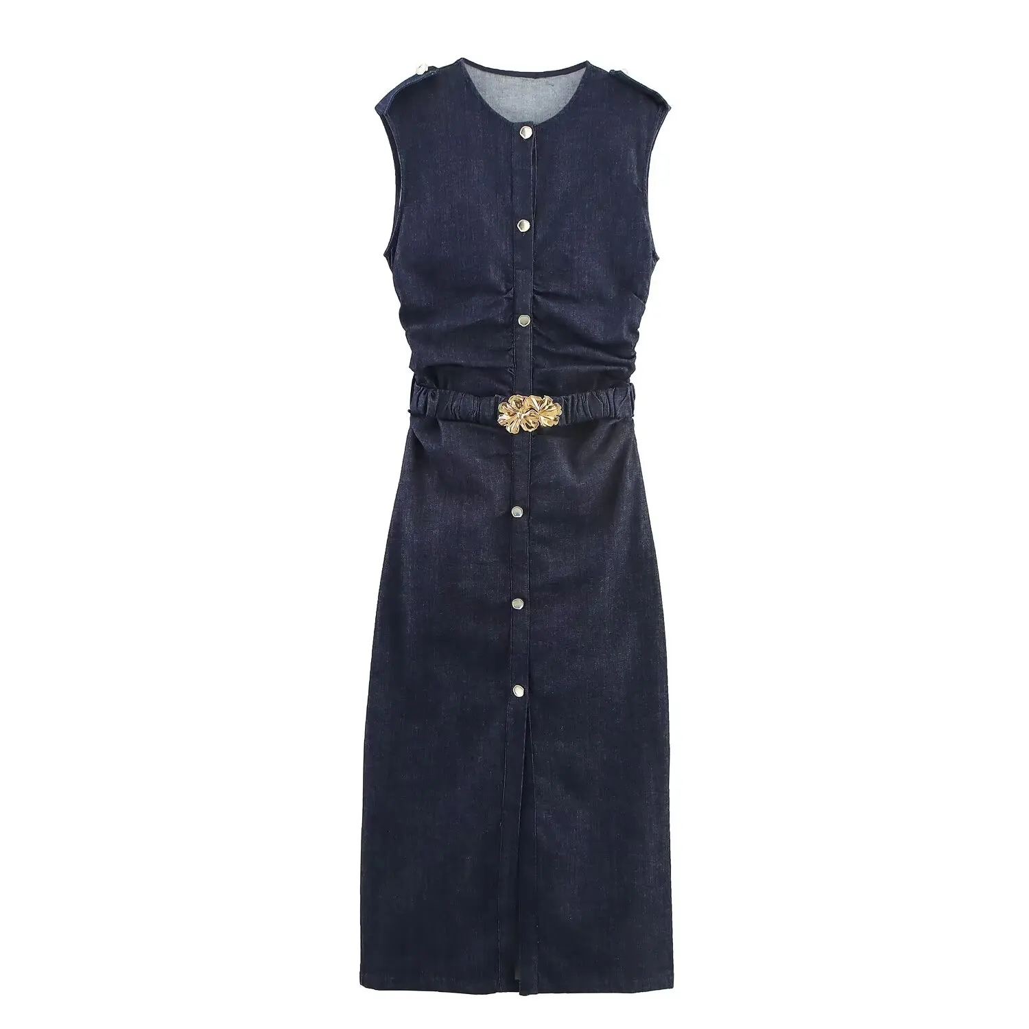 

Korejepo 2025 New Women Clothing European American Style Waist Belt Pleated MIDI Dresses