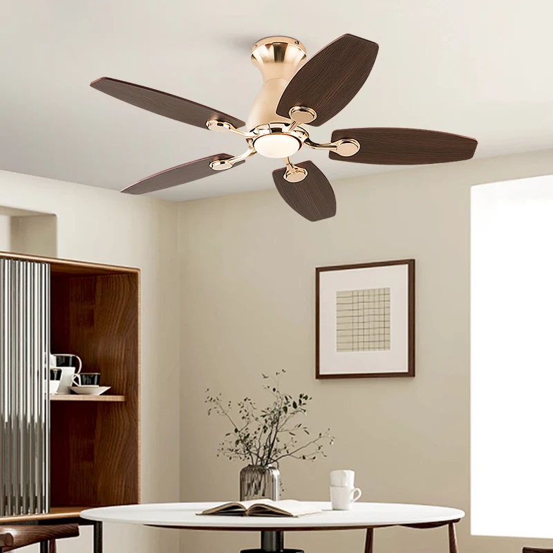 

42 Inch Modern Low Floor Ceiling Fans Nordic Home Wooden Blade Remote Control Silent DC Motor Office Living room Dining room