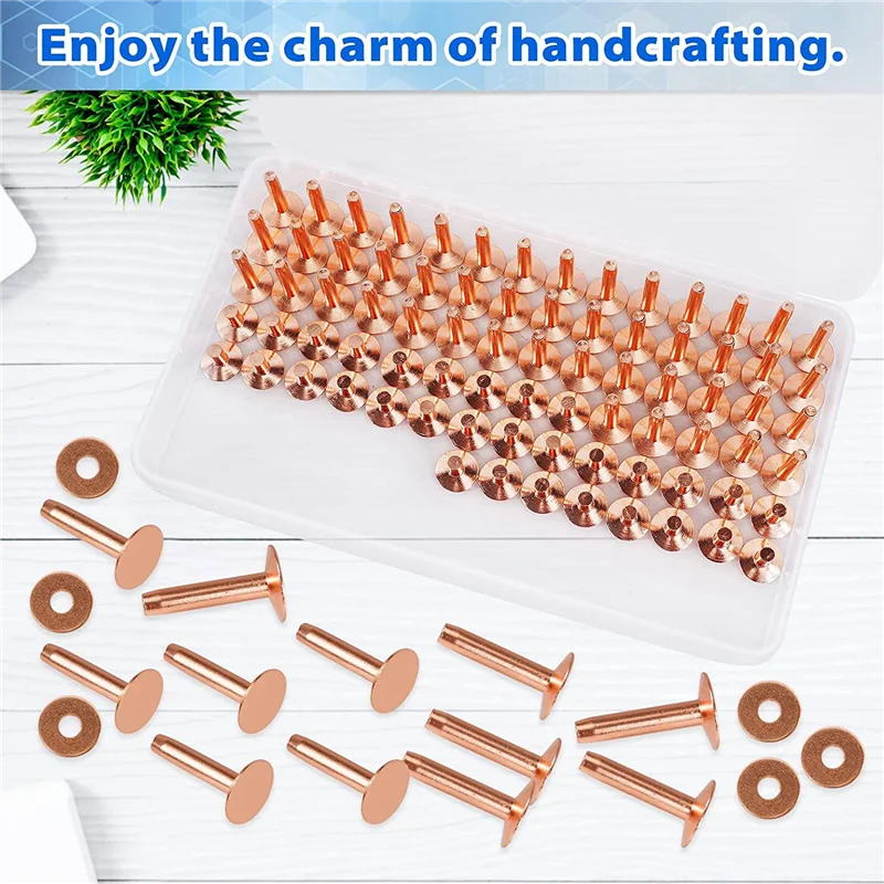 

ABFKW 154Pcs Copper Rivets for Leather,Smooth Leather Rivets, Pure Copper Rivets and Burrs for Leather Work Jeans Jacket