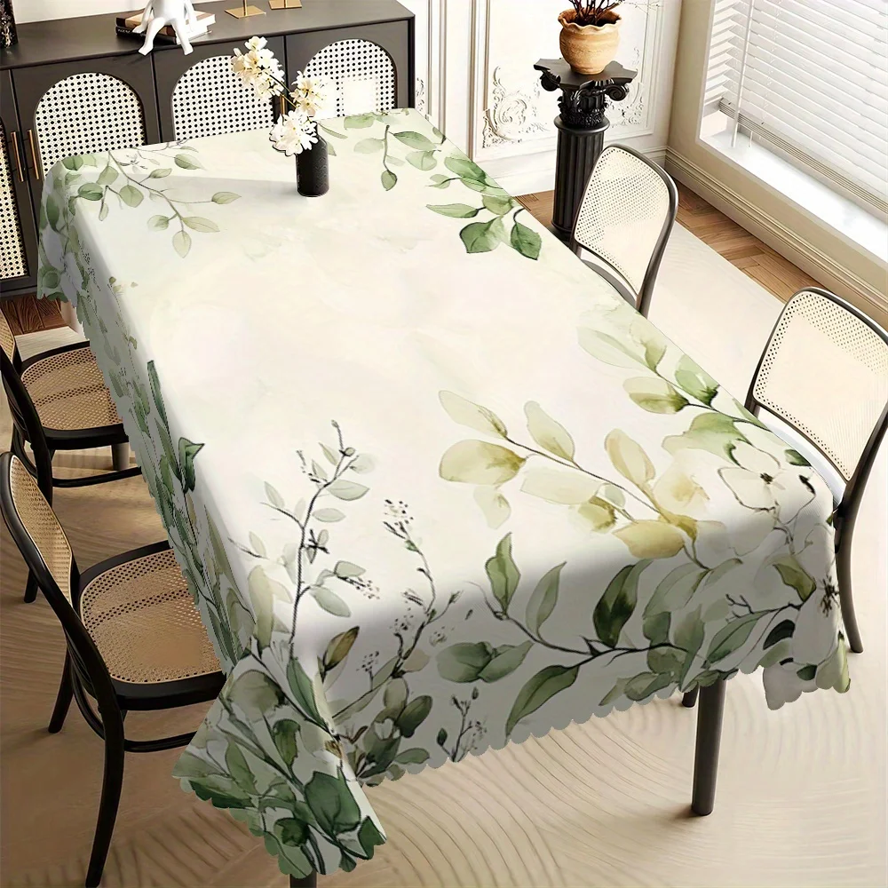 Fresh Watercolor Eucalyptus Branch Print Tablecloth Spill Stain Resistant Wipe Clean Cover For Dining Coffee Kitchen Indoor