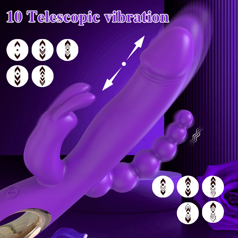 3 in 1 G-Spot Rabbit Vibrator for Women Dildo Vagina Clitoris Stimulator  Anal Double Penetration Female Sex Toys for Adults