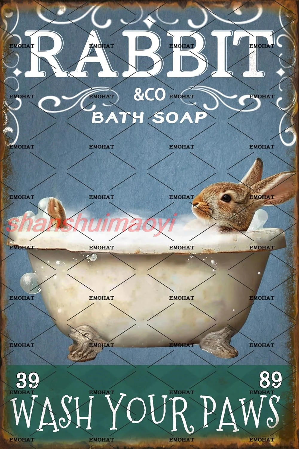 EMOHAT Vintage Funny Signs Bunny Bathroom Decor Tin Sign Rabbit Co. Bath Soap Wash Your Paws Metal Poster Iron Art Toilet R 7855