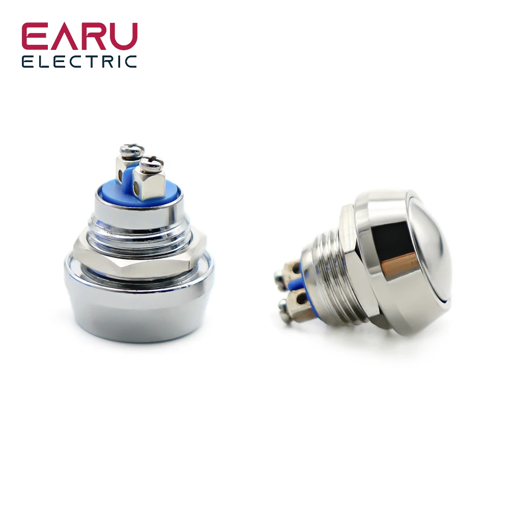 12mm 1NO Round Flat Head Waterproof Momentary Reset Metal Push Button Switch Screw Terminal Car Engine Doorbell PC Power Switch