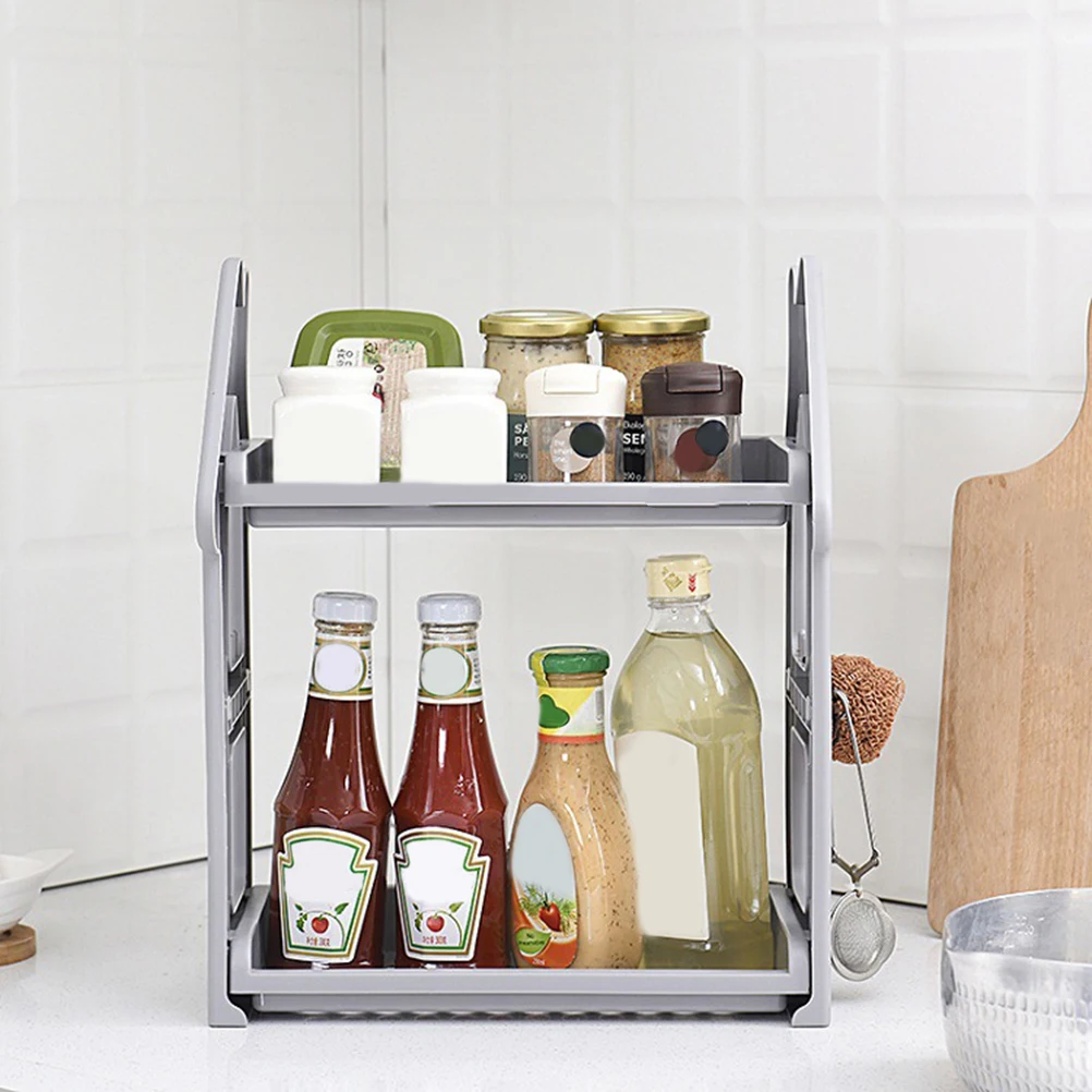 

Three Layers Multifunctional Plastic Storage Rack Desktop Condiments Organizer Holder Shelf for Bathroom Kitchen (Dark