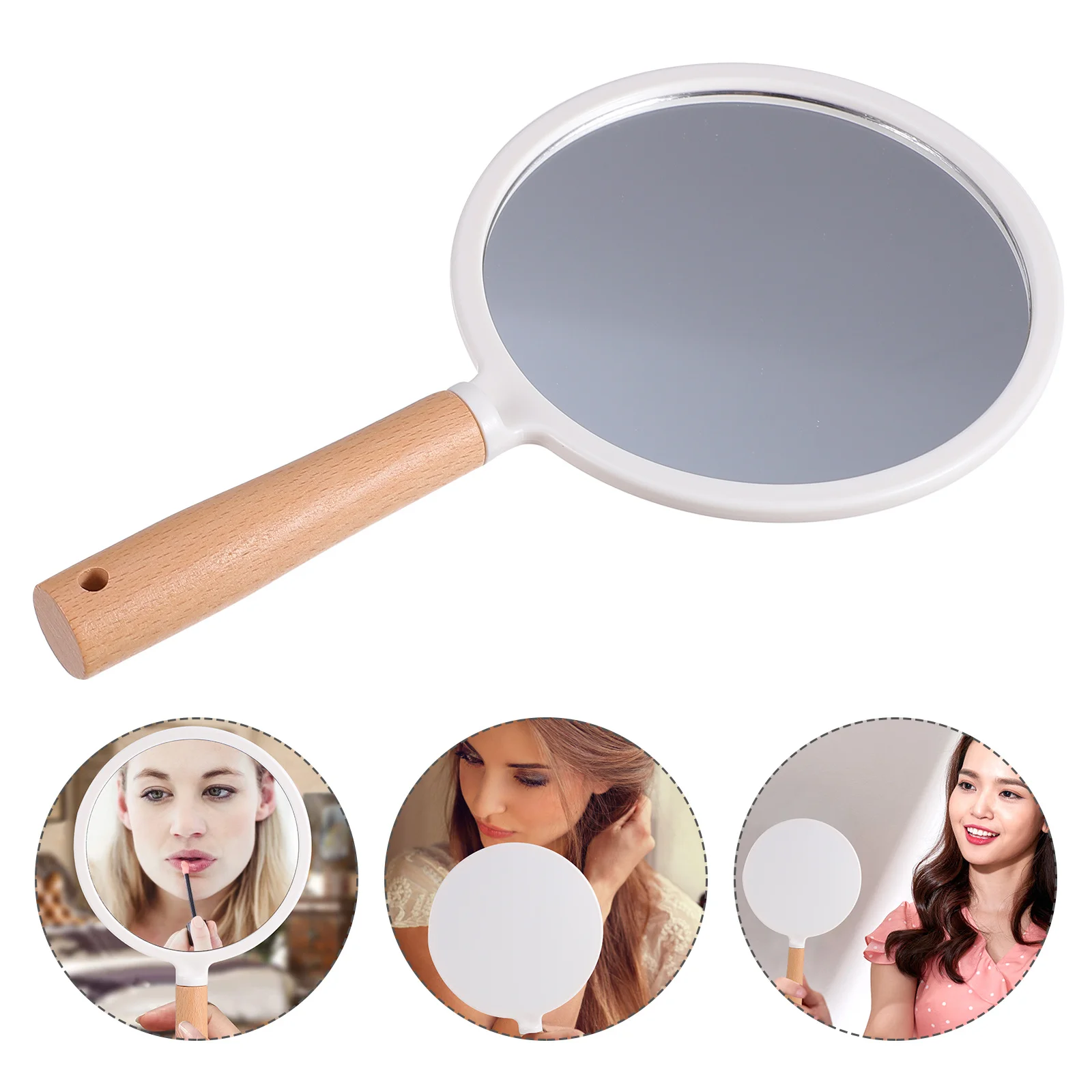 Makeup Mirror With Wood Handle Handheld Portable Mirror For Travel Salon Barber Women