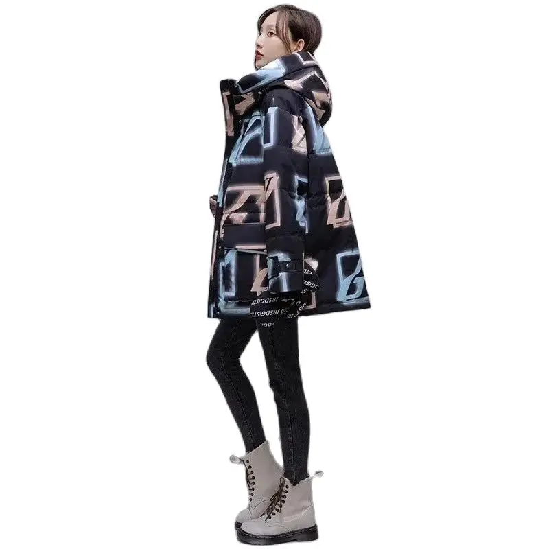 2023 Winter New Korean Version Loose Fit Women's Down Coat Leisure Warmth Colored Plaid Printing Fashion Casual Windproof Coat B