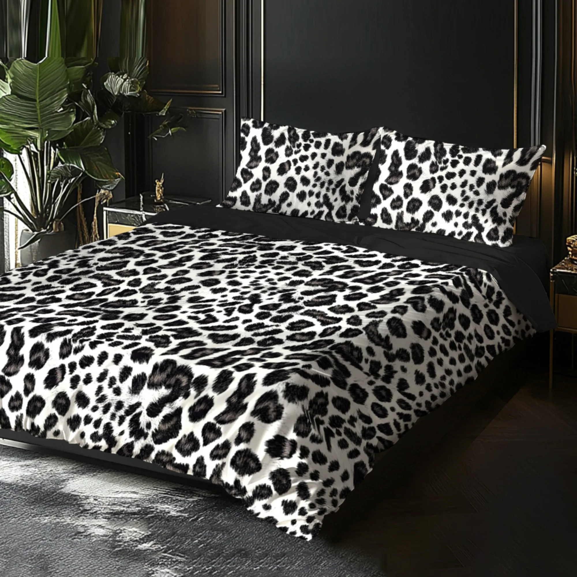 Black Leopard Print Theme Design Using 3D Three-Dimensional Soft Brushed Digital Print Bedding Set Bedding Soft for Bedrooms