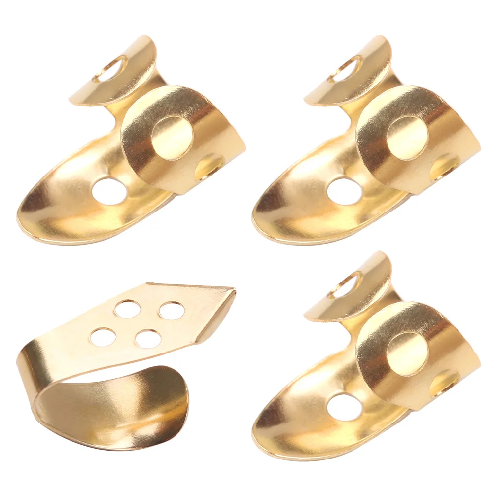 

4 PCS Guitar Pick Accessories Thumb Finger Metal Plectrum Supplies Parts Golden Adjustable Thumbpick