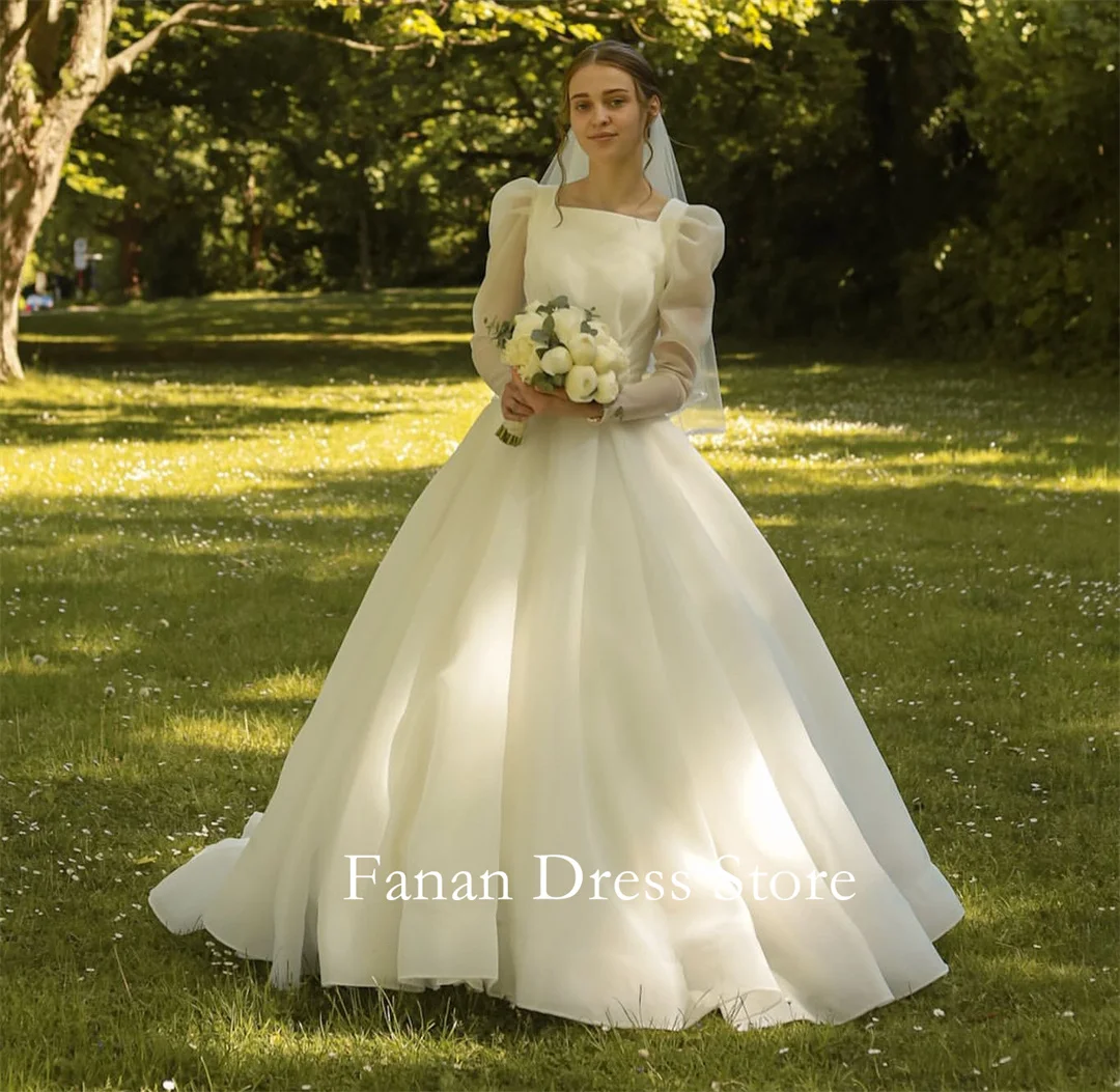 

Простое свадебное платье трапециевидной формы Fanan с квадратным вырезом цвета слоновой кости, индивидуальное свадебное платье из органзы длиной до пола, Vestidos De Novia