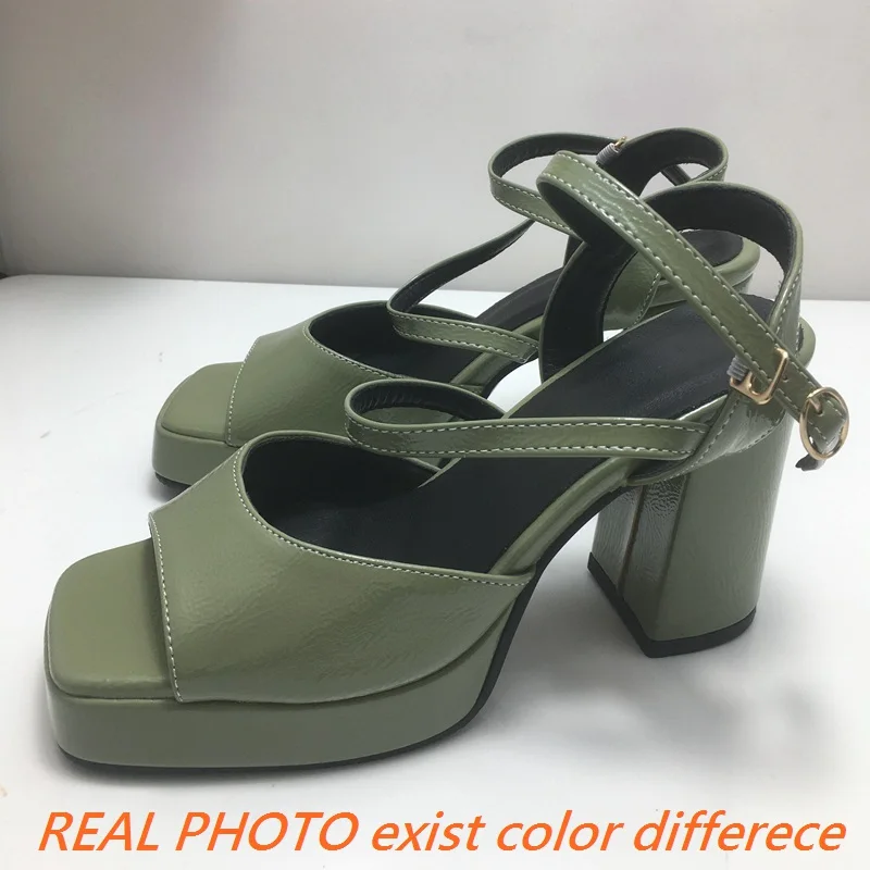 SIMLOVEYO Female Sandals Toe Chunky Heels 10cm Platform 2cm Buckle Straps Size 41 42 43 Concise Dating Shoes