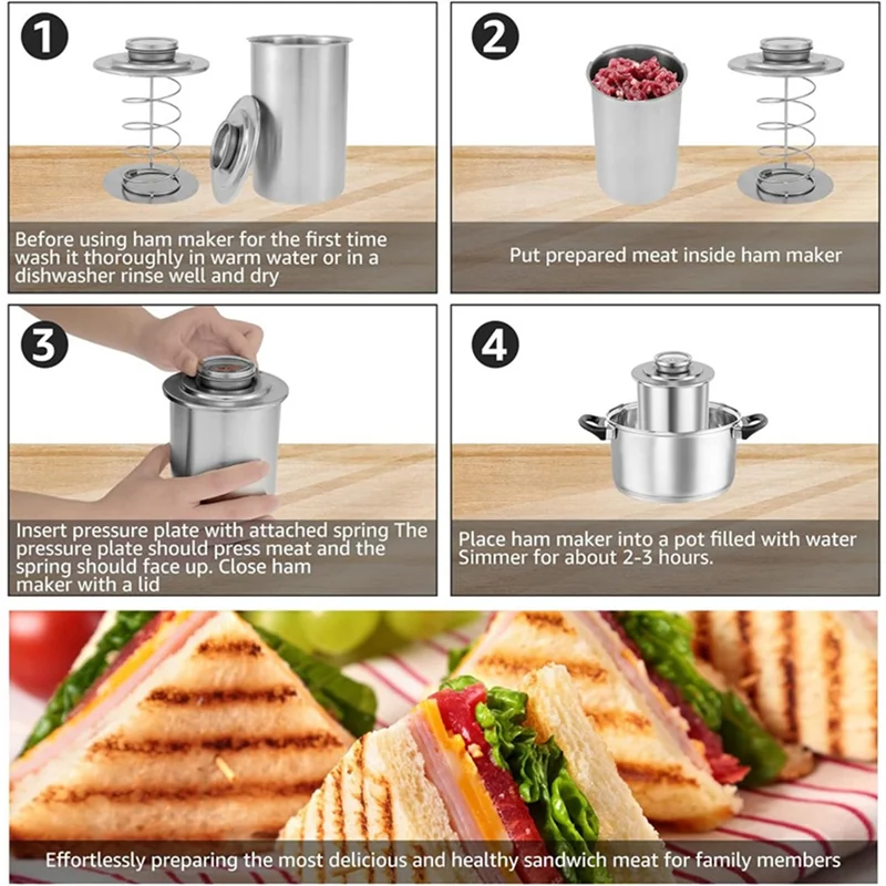 

J1UL1N Ham Maker Meat Press Cooker With A Thermometer Round Shape Deli Meat Press Mold For Meat Pork Seafood Beef Fish Poultry