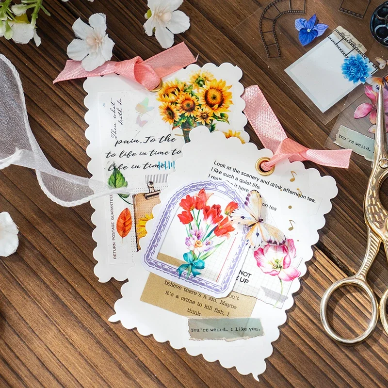 6sheet po pack nálepky květin růže roční období slunce blooms dekorační materiál karet scrapbooking žlutý obdélník 123*85mm