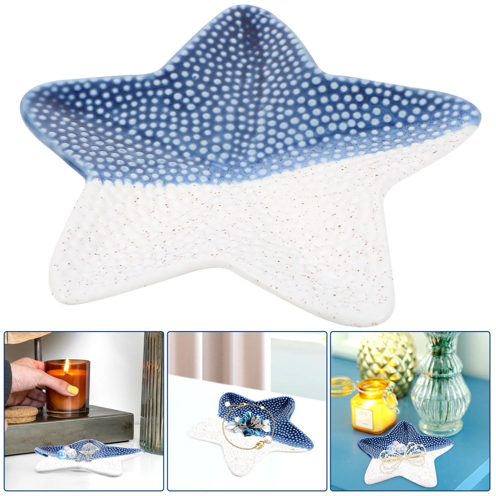 

Jewelry Storage Tray Ceramic Sea Themed Trinket Dish for Rings Earrings Necklaces Desktop Organizer Decorative