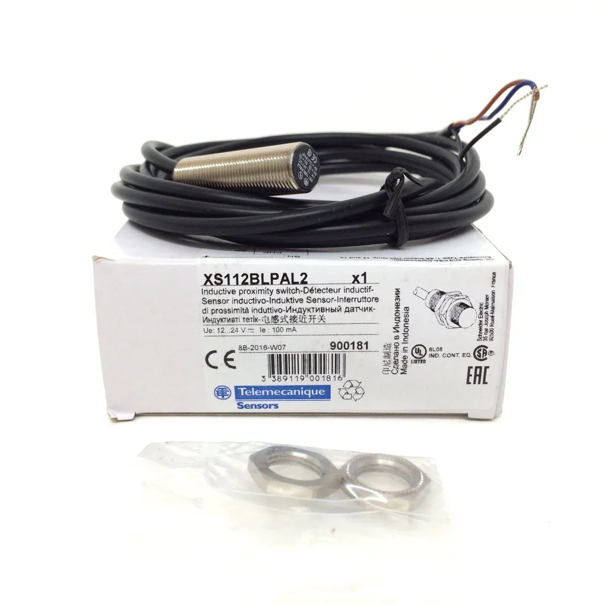 XS112BLPAL2 inductive sensor XS1 M12, L44mm, brass, Sn2mm, 12..24VDC, cable 2m