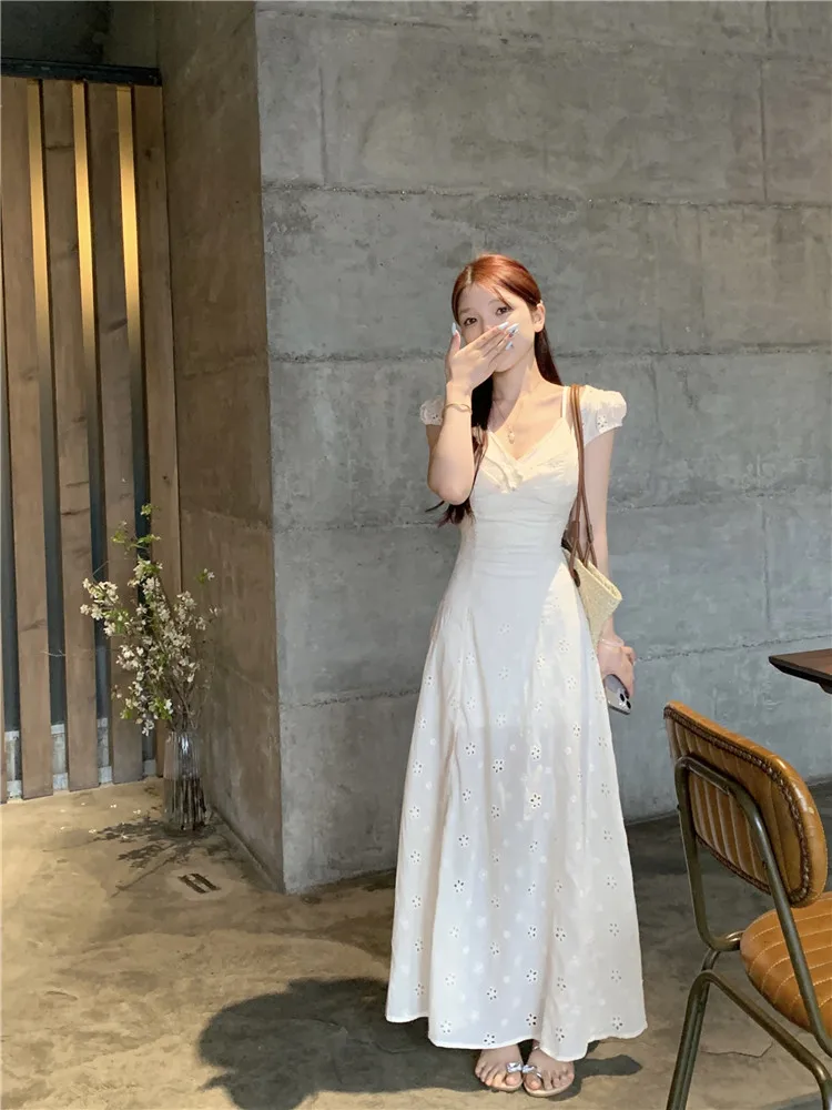 

High Quality Hot Selling French Dress Heavy-duty Waist Cinching A-line Dress Gentle Stylish Temperament Vacation Long Dress Y2k