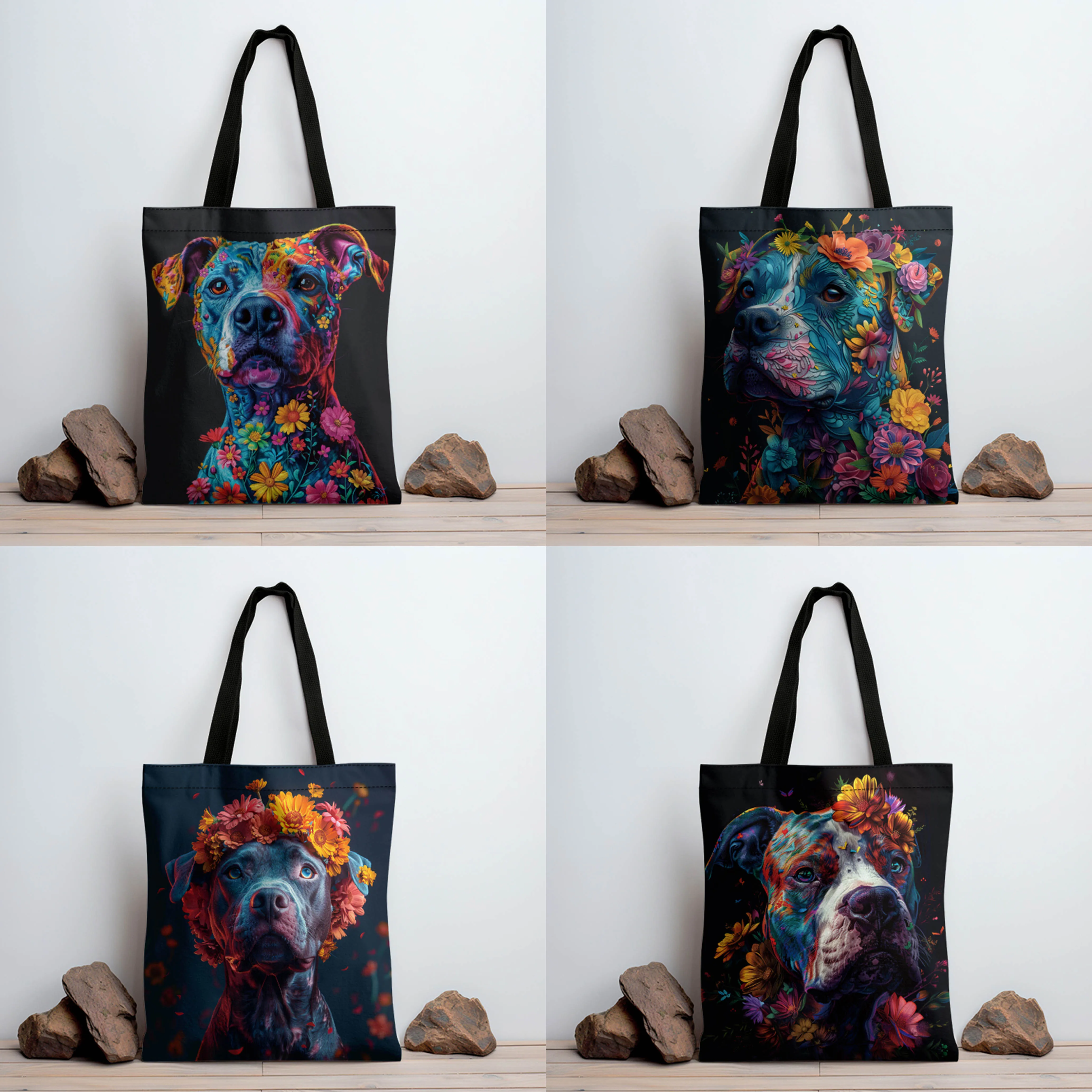 

Модная сумка-тоут для собак с цветочным принтом, 1 шт., складная, многоразовая, портативная, с открытым верхом и ручкой, в повседневном стиле, с произвольным принтом, на фиксированной плечевой лямке