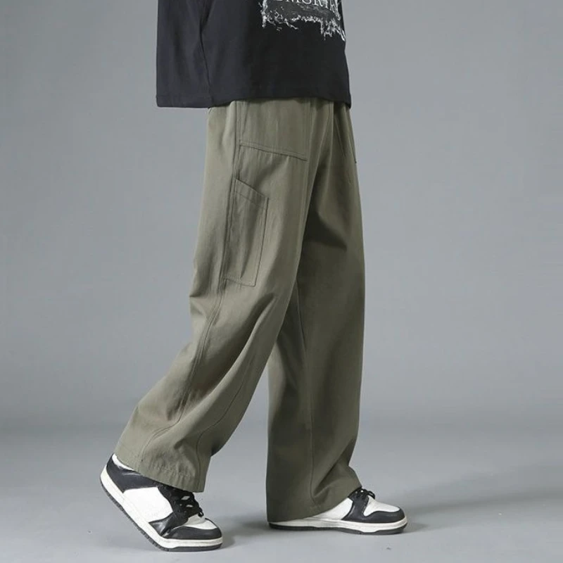 

Low Price Men's Cargo Pants Army Green Wide Loose Aesthetic Korean Style High Quality Cotton Slacks Regular Fit Male Trousers