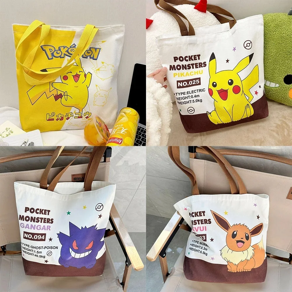 

Anime Pokemon Pikachu Canvas Handbag Kawayii Cartoon Gengar Reusable Large Capacity Eco-Friendly Shopping Bag Girl Birthday Gift
